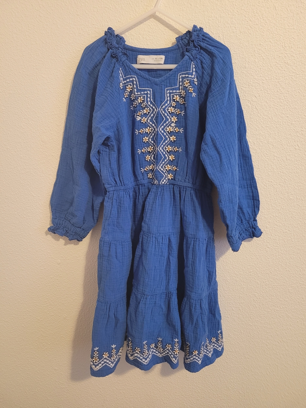 Zara cobalt blue embroidered tiered girls' dress #244